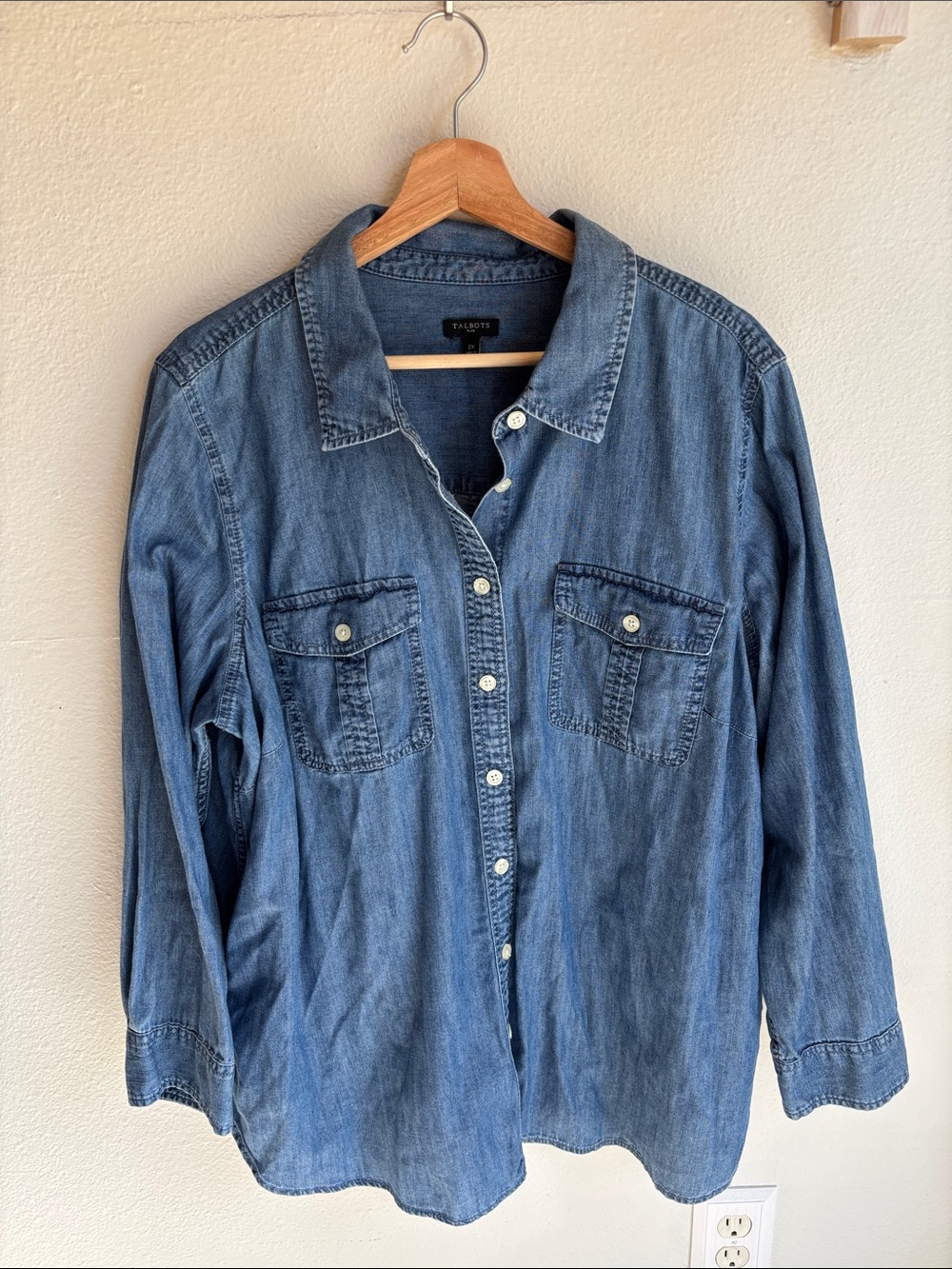 TALBOTS Denim Shirt Long Sleeve Button Down 2X